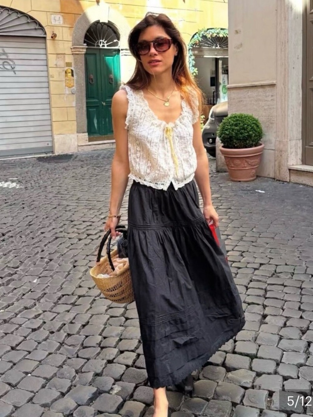 Doen Vetiver Lace Ruffled top with Yellow Tie Salt